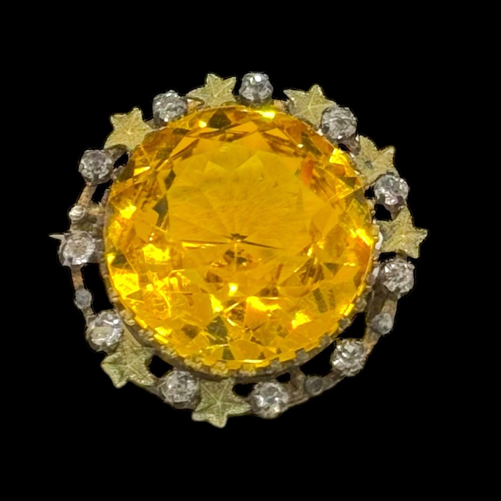 Antique Uranium Citrine Glass & Paste Rhinestone Brooch - Picture 2 of 14